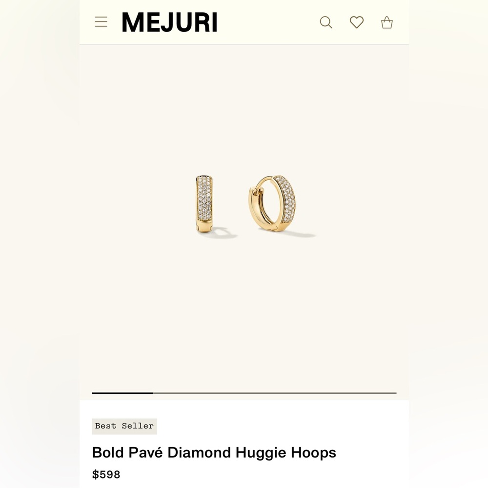 Mejuri Pave Diamond Yellow Gold Bold Huggie Hoop Earrings